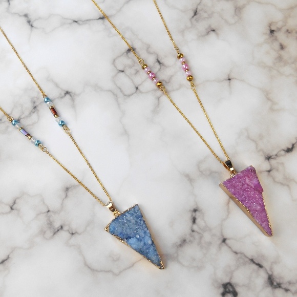 Triangle Beaded Druzy Necklace - Picture 4 of 6